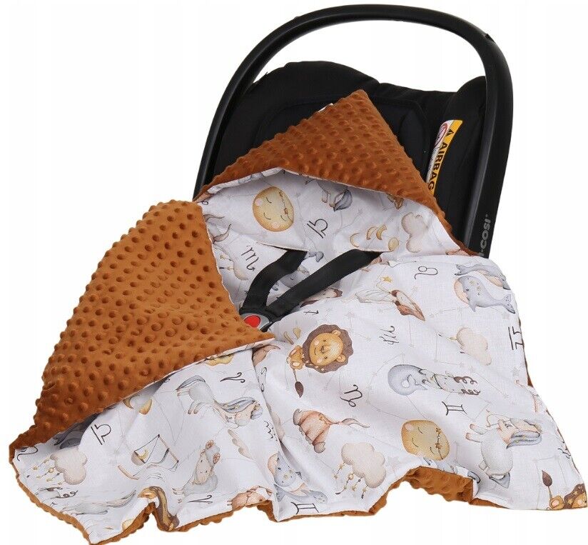 Baby Car Seat Hooded Blanket Double-sided Snuggle Swaddle Wrap Cinnamon / Lucky Star
