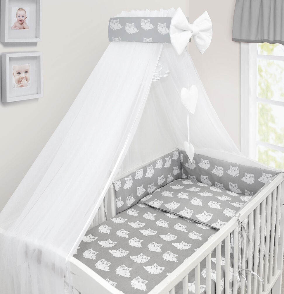 Canopy Holder Pole Bar Drape Mosquito Net with Ribbon COTBED/ COT Owls Grey