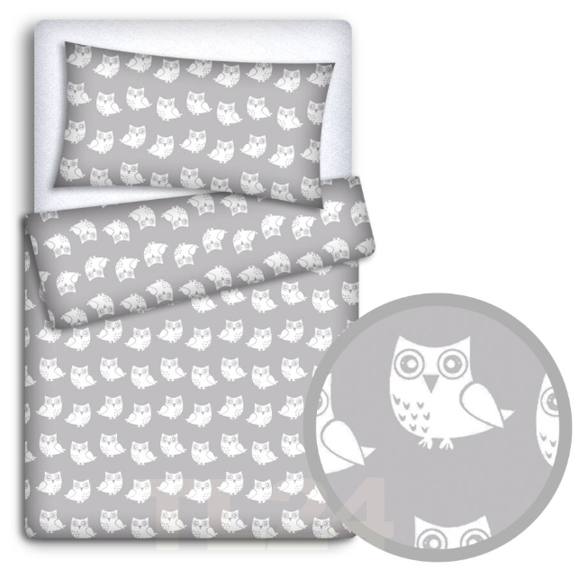 2Pc Toddler Bedding Duvet Cover Set 100% Cotton 150x120cm Owls Grey