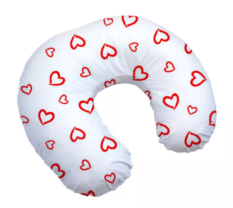 Baby Feeding Pillow + Removable Cover Cotton Newborn Red hearts on white
