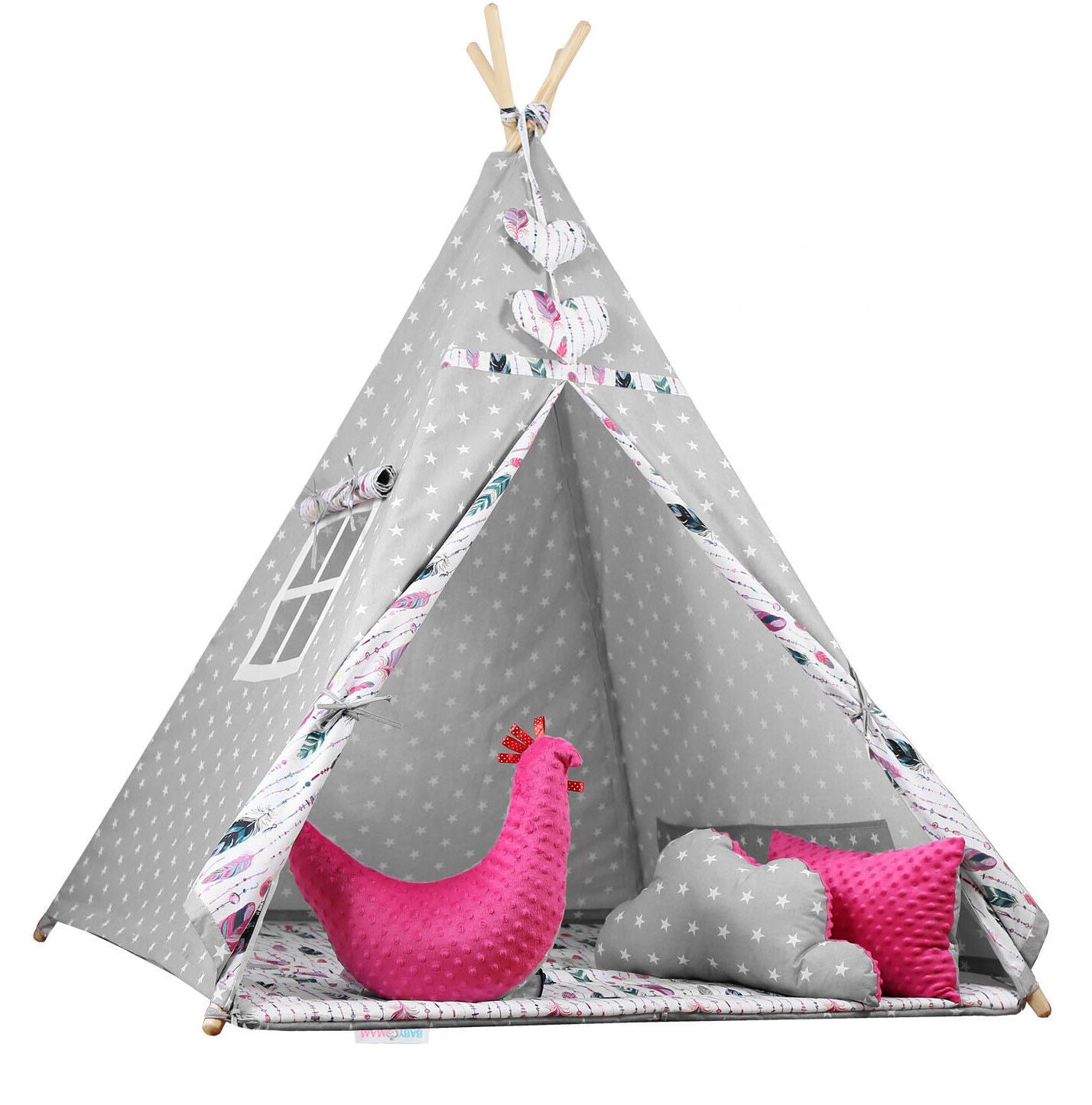 Teepee Wigwam Indoor Outdoor Kids Playhouse Tent With Three Cushions Indian Stars
