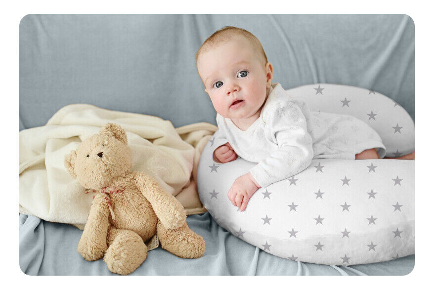 Baby Feeding Pillow Cotton Newborn Small Grey Stars On White