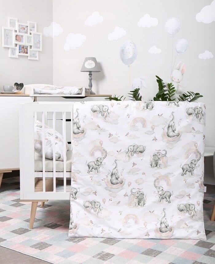 Baby Bedding Set 3pc All-round Fit Cot bed 140x70cm Elephant in the Cloud