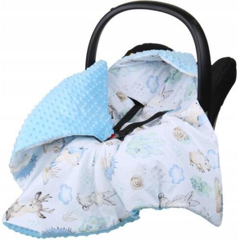 Baby Car Seat Hooded Blanket Double-sided Snuggle Swaddle Wrap BLUE/ Wolf in the forest