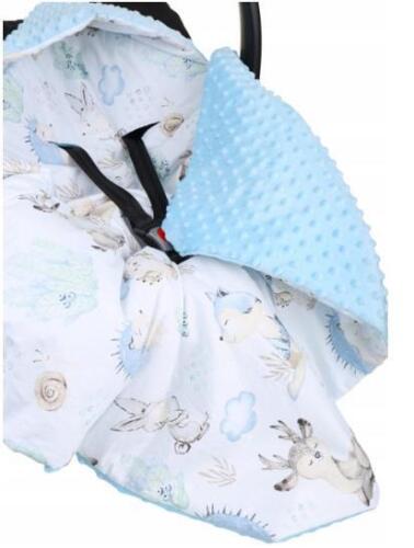 Baby Car Seat Hooded Blanket Double-sided Snuggle Swaddle Wrap BLUE/ Wolf in the forest