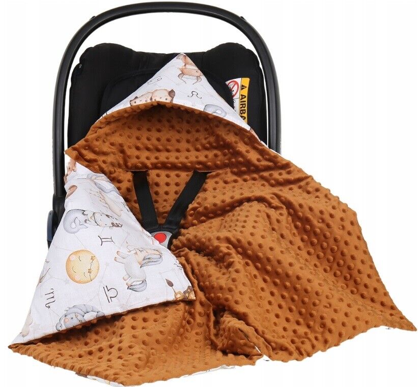 Baby Car Seat Hooded Blanket Double-sided Snuggle Swaddle Wrap Cinnamon / Lucky Star