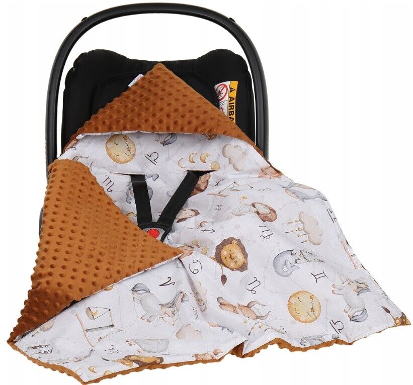Baby Car Seat Hooded Blanket Double-sided Snuggle Swaddle Wrap Cinnamon / Lucky Star