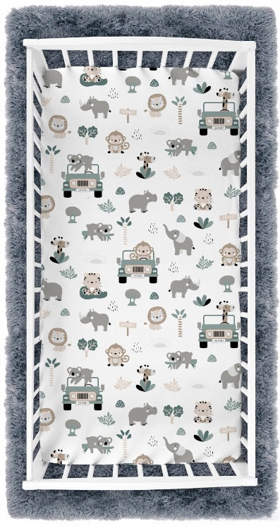 100% cotton fitted sheet printed design for baby crib 90x40cm On Safari