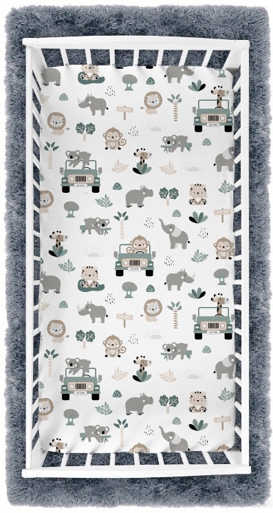Baby Fitted Sheet 100% Cotton Mattress Toddler Bed 140x70cm On Safari