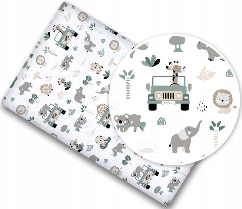 100% cotton fitted sheet printed design for baby crib 90x40cm On Safari