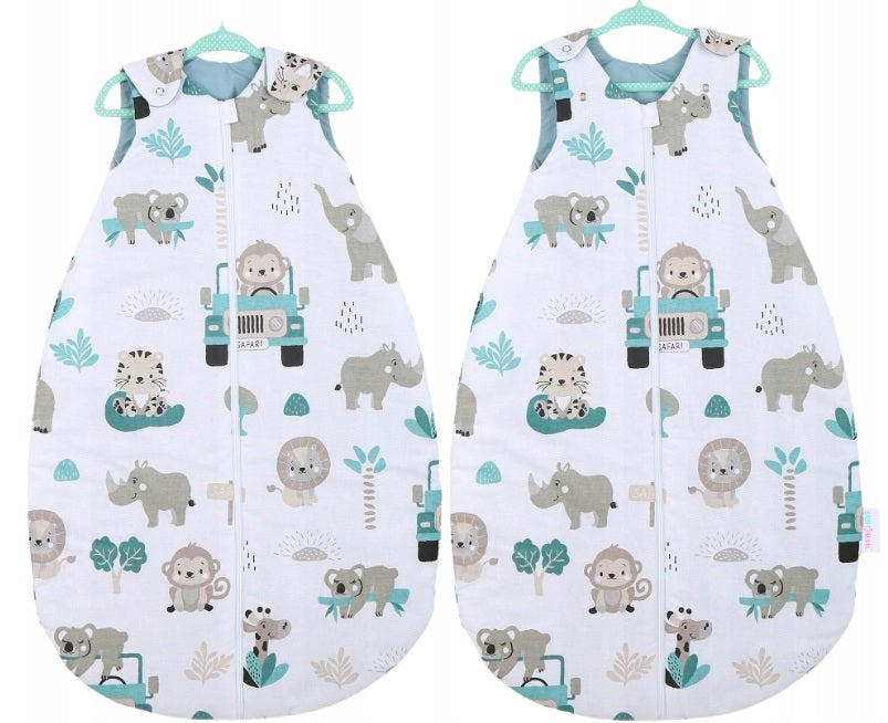 Baby Cotton Sleeping Bag Double Sided Sleepsack Quilted 1.0 Tog On safari/Sage