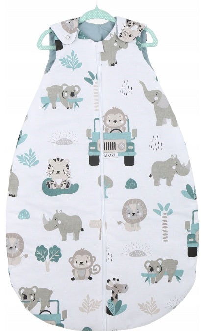 Baby Cotton Sleeping Bag Double Sided Sleepsack Quilted 1.0 Tog On safari/Sage