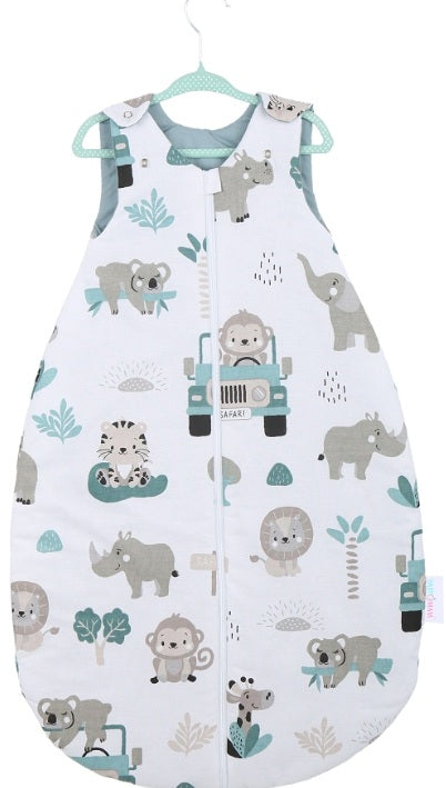 Baby Cotton Sleeping Bag Double Sided Sleepsack Quilted 1.0 Tog On safari/Sage