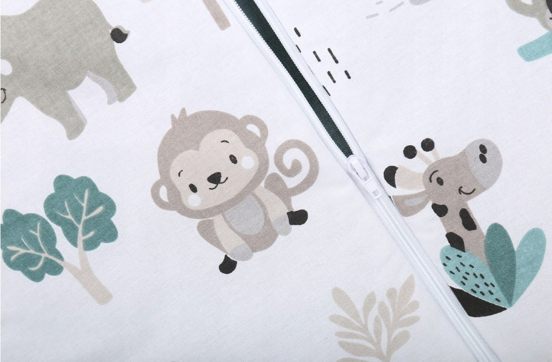 Baby Cotton Sleeping Bag Double Sided Sleepsack Quilted 1.0 Tog On safari/Sage