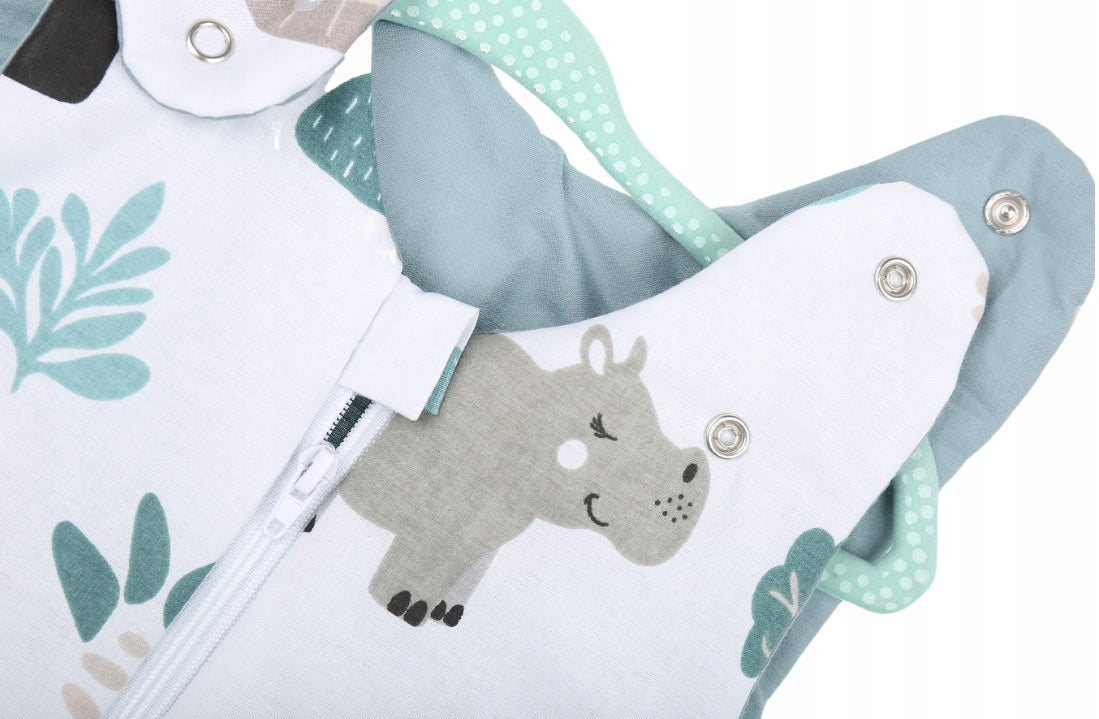 Baby Cotton Sleeping Bag Double Sided Sleepsack Quilted 1.0 Tog On safari/Sage