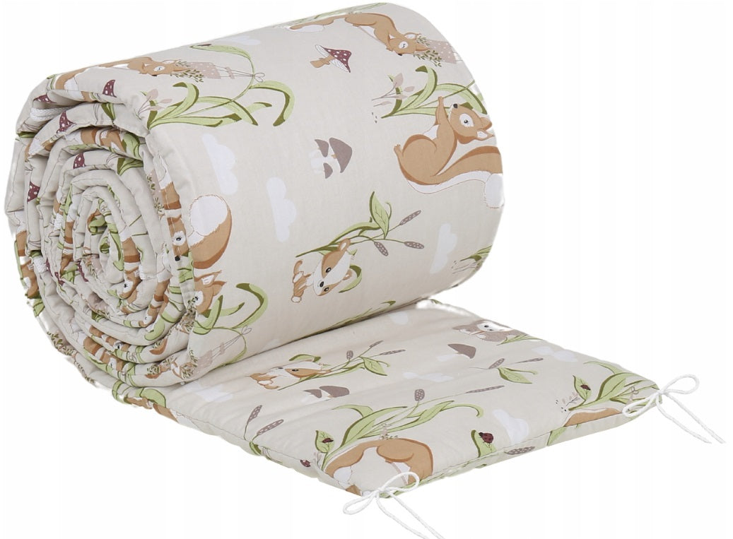 Padded Baby Bumper To Fit Cot 120x60 All Around 100% Cotton 360cm Squirrels Dream