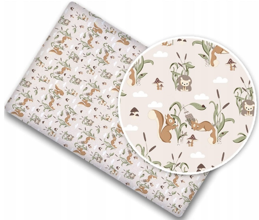 Fitted sheet 100% cotton printed design for baby crib 90x40cm Squirrels Dream