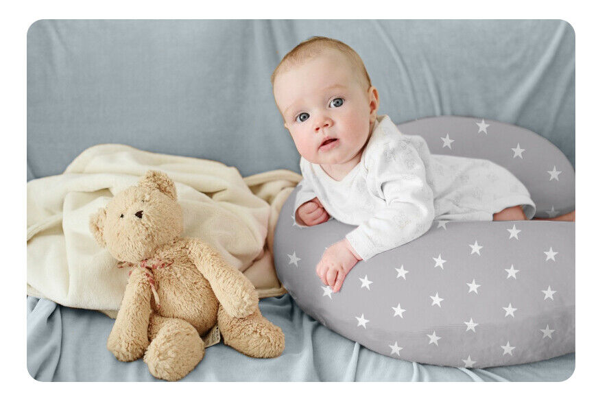 Baby Feeding Pillow Cotton Newborn Small White Stars On Grey