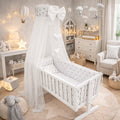 Baby Cot Bedding Set - 10 Piece Including Cot Bumper, Pillow, Duvet and Canopy to Fit Crib 90x40cm Small Stars On White - 100% Cotton