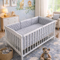 Baby 6PC Bedding Set All Round Straight Bumper Fit Cotbed 140x70cm Small White Stars On Grey
