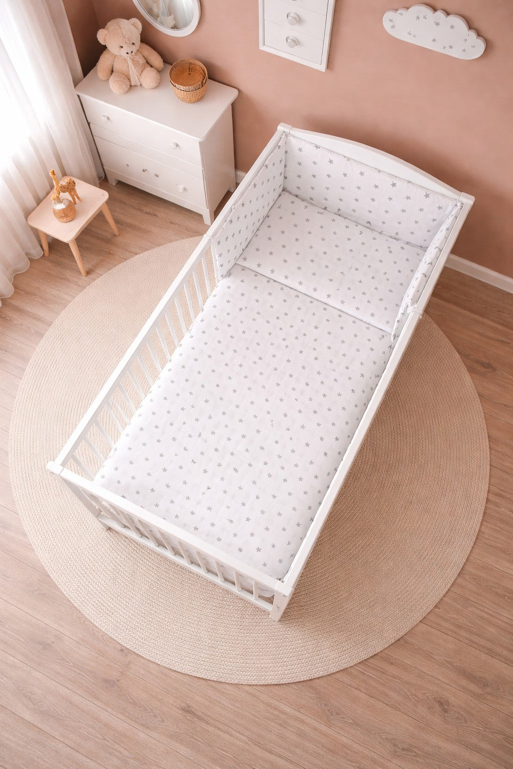 Baby 6Pc Bedding Set Pillow Duvet Quilt Sheet Bumper Fit Cotbed 140x70cm Small Grey On White