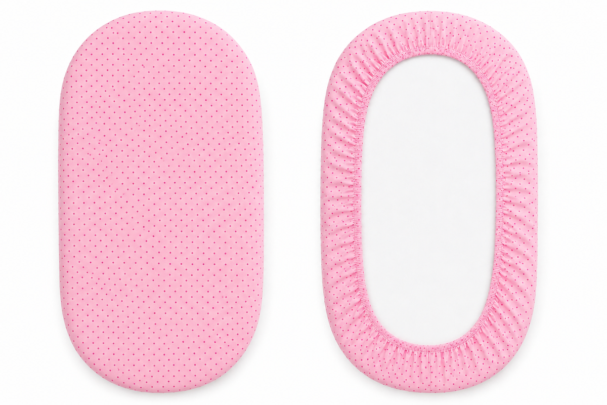 Fitted Sheet 100% Cotton 80x38cm for Baby Moses Basket Pram Dots pink