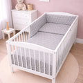 Baby 6Pc Bedding Set Pillow Duvet Quilt Sheet Bumper Fit Cotbed 140x70cm Small White Stars On Grey