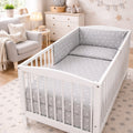 Baby 3Pc Bedding Set Pillow Duvet Bumper Fit Cotbed 140x70cm Small White Stars On Grey