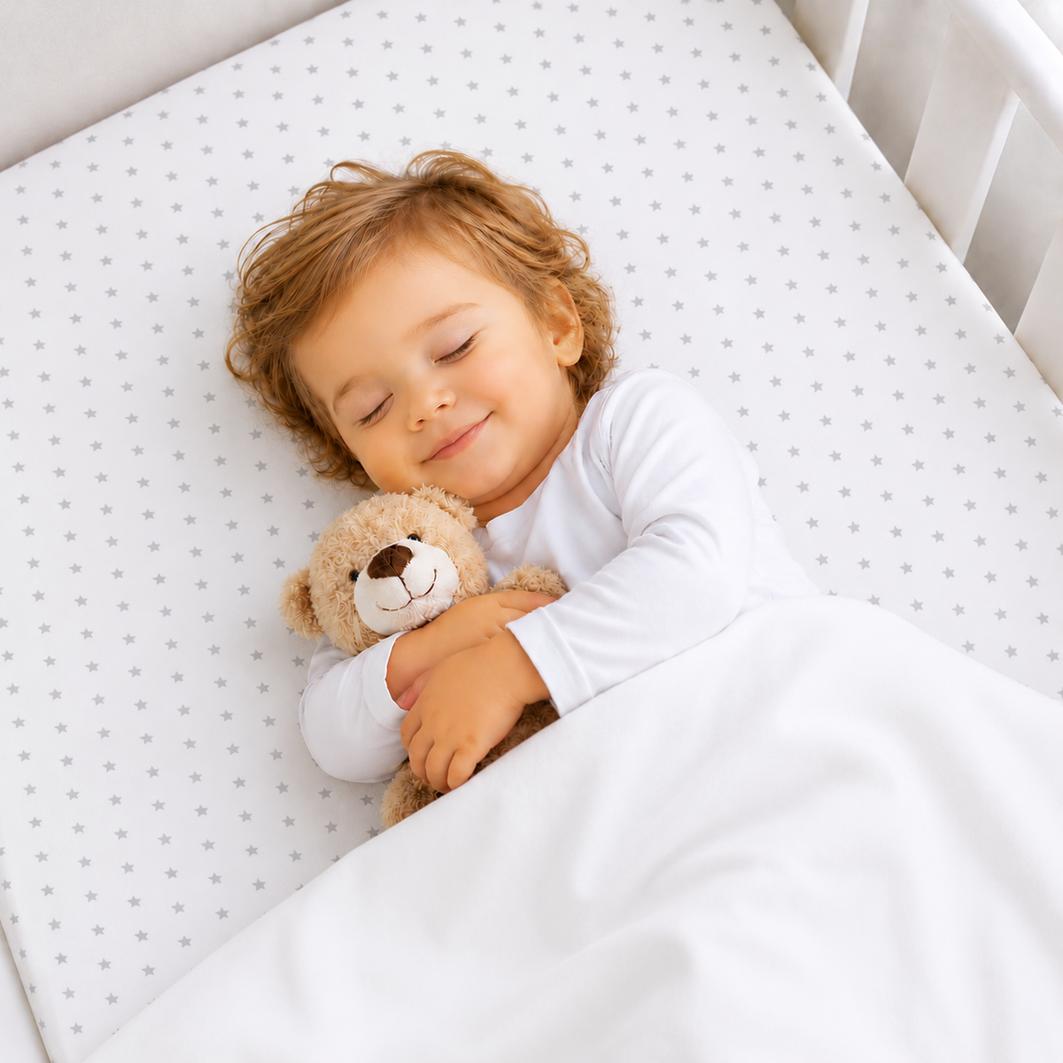 BABYMAM 4 Pack Cot Fitted Sheets 120x60 cm, 100% Organic Jersey Cotton Baby Cot Sheets, Soft Breathable Baby Bedding, Elasticated Mattress Covers (Small Stars with White)