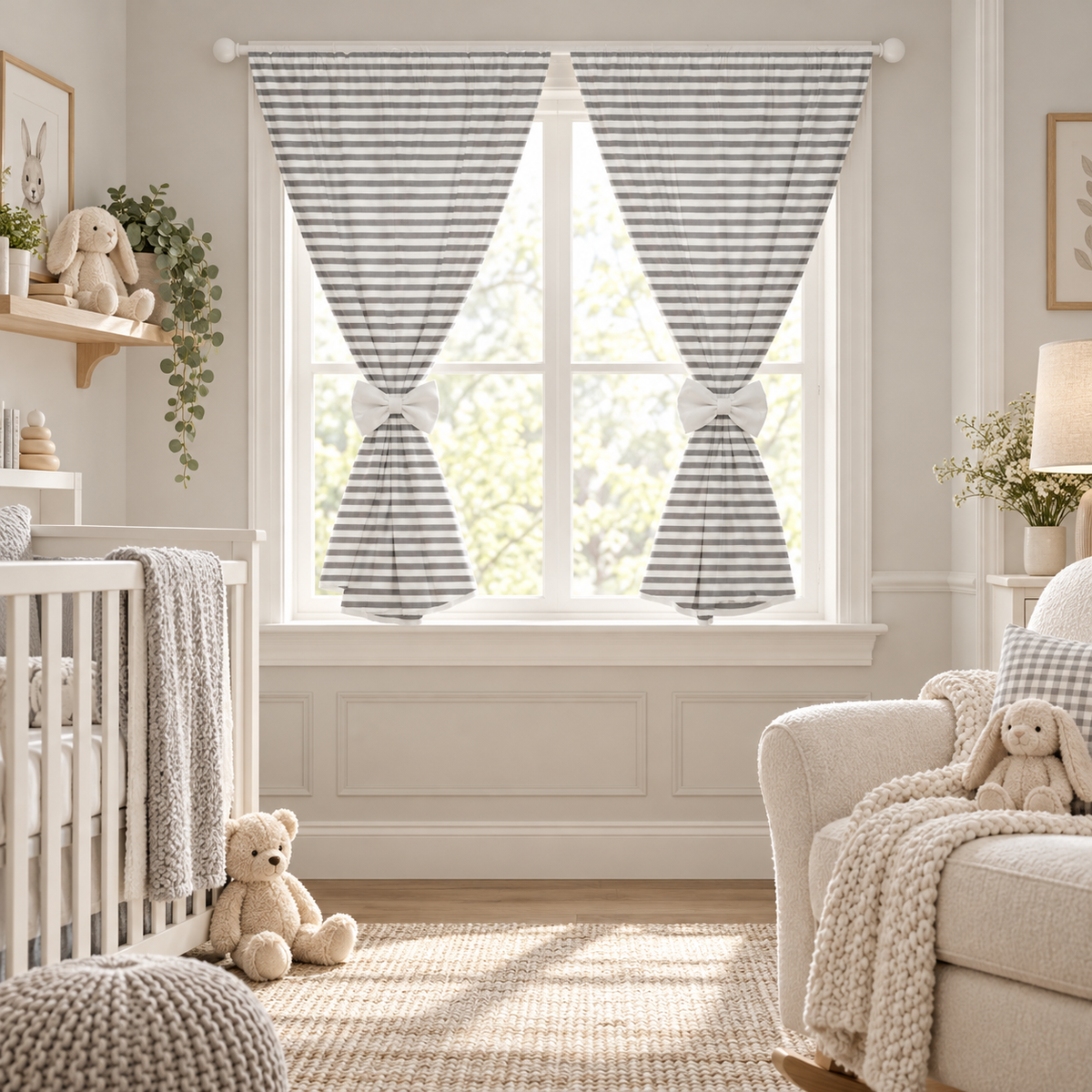 Nursery Curtains for Babies & Toddler's Bedroom Stripes grey