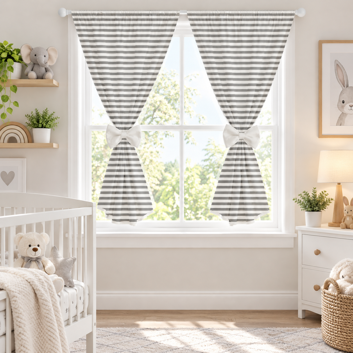 Nursery Curtains for Babies & Toddler's Bedroom Stripes grey