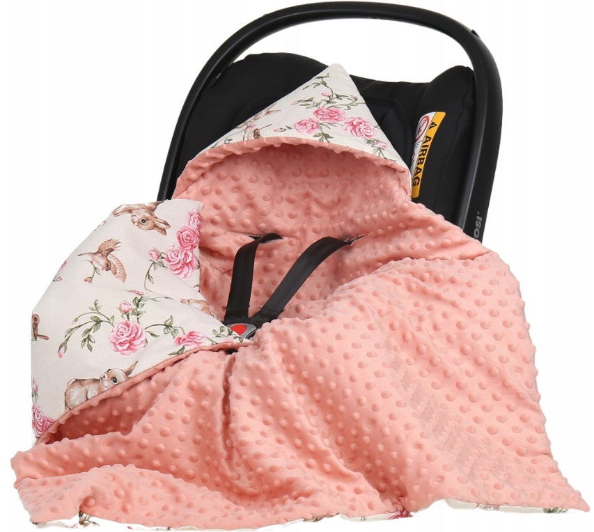 Baby Car Seat Hooded Blanket Double-sided Snuggle Swaddle Wrap Apricot / Secret Garden