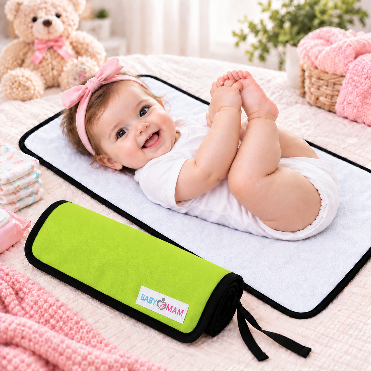Portable Baby Changing Mat Waterproof, Reversible & Foldable Travel Nappy Changing Pad (Green)