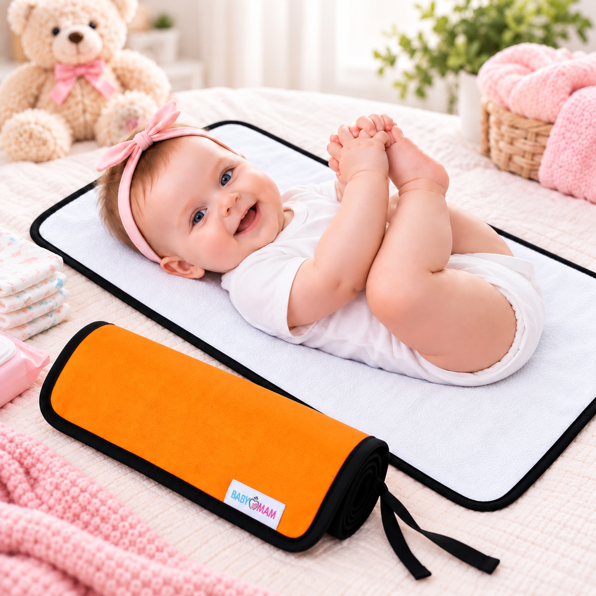 Portable Baby Changing Mat Waterproof, Reversible & Foldable Travel Nappy Changing Pad (Orange)