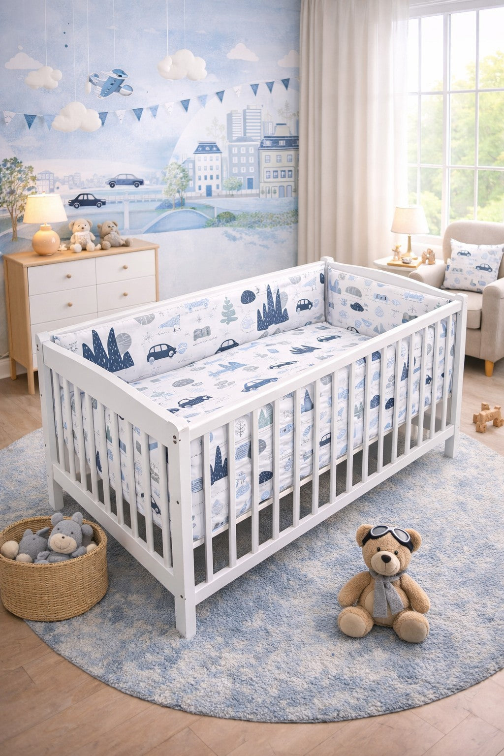 6Pc Baby Bedding Set All-round Duvet Fit Cot 120x60cm Retro Cars