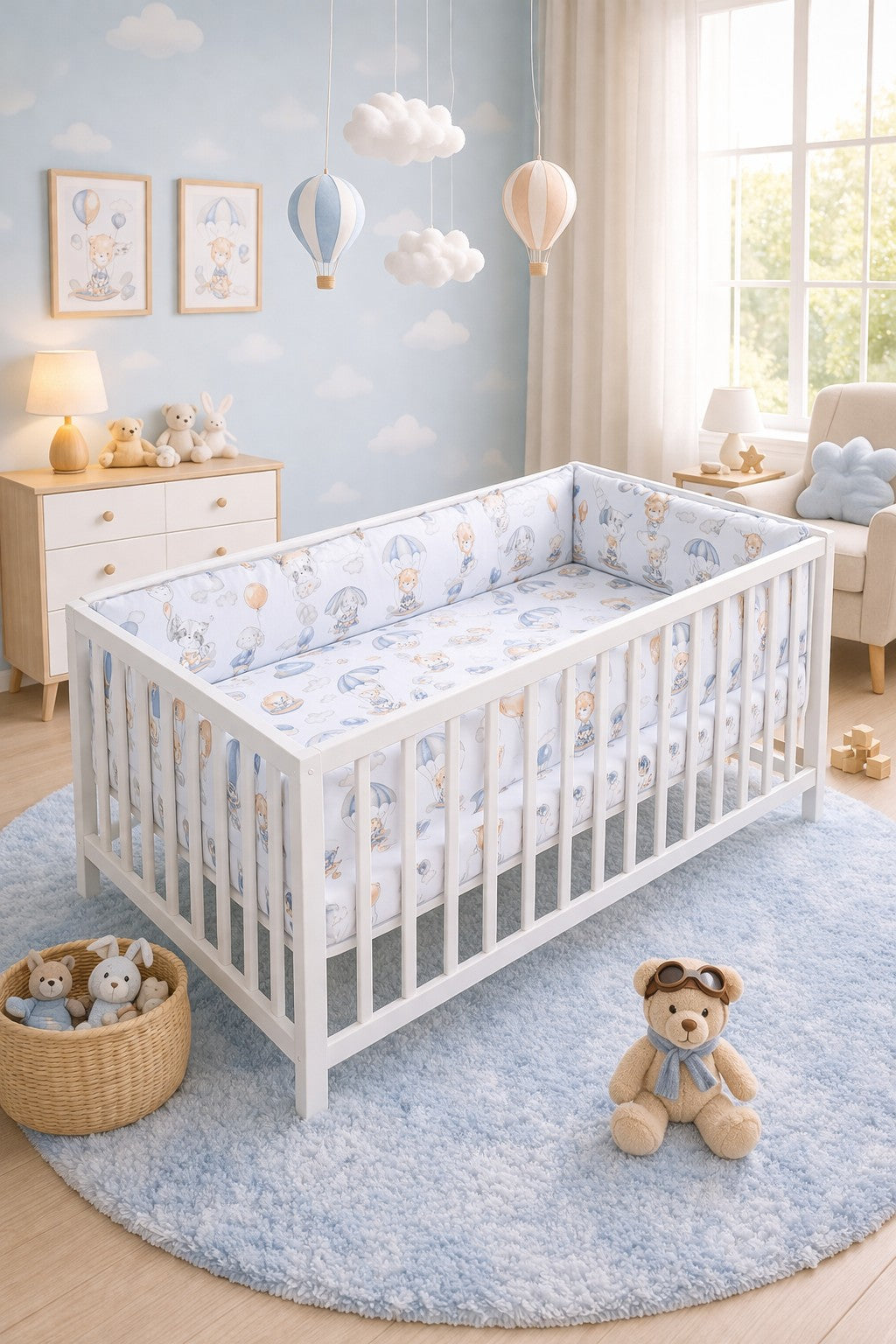 Baby Bedding Set 6pc All-round Fit Cot bed 140x70 Walk in the Clouds