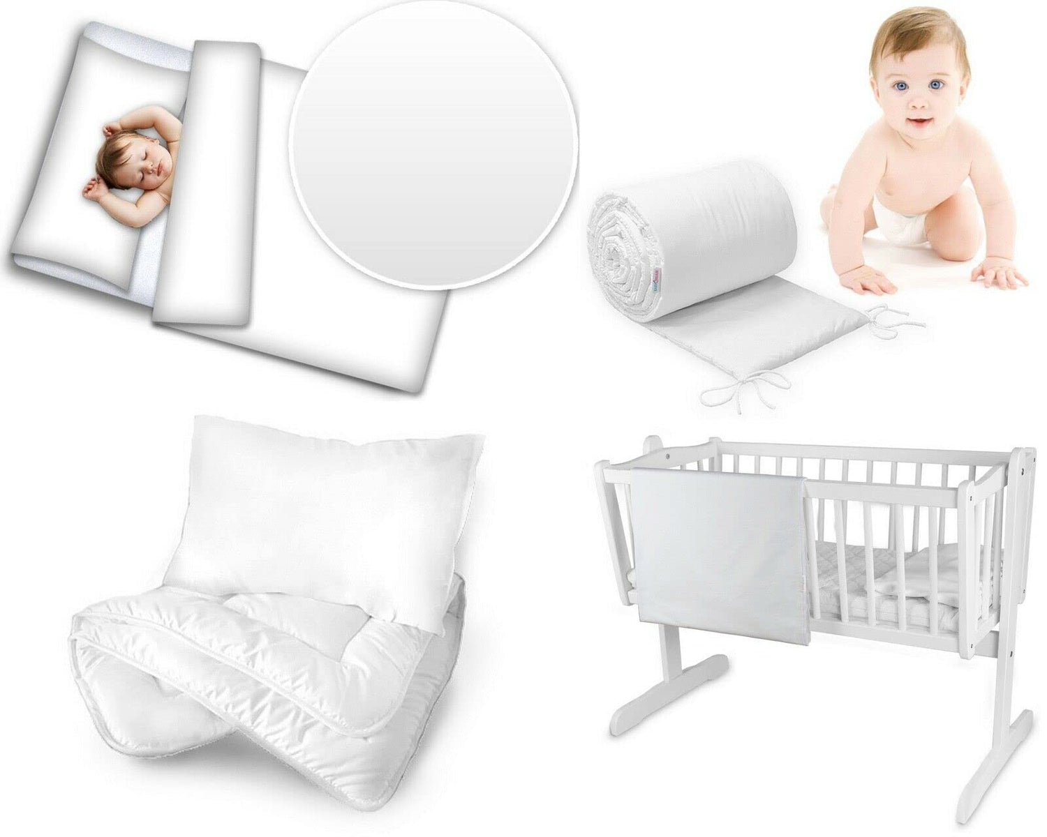 Baby 5Pc Bedding Set + Pillow Duvet Bumper Cover Nursery 70X80cm White