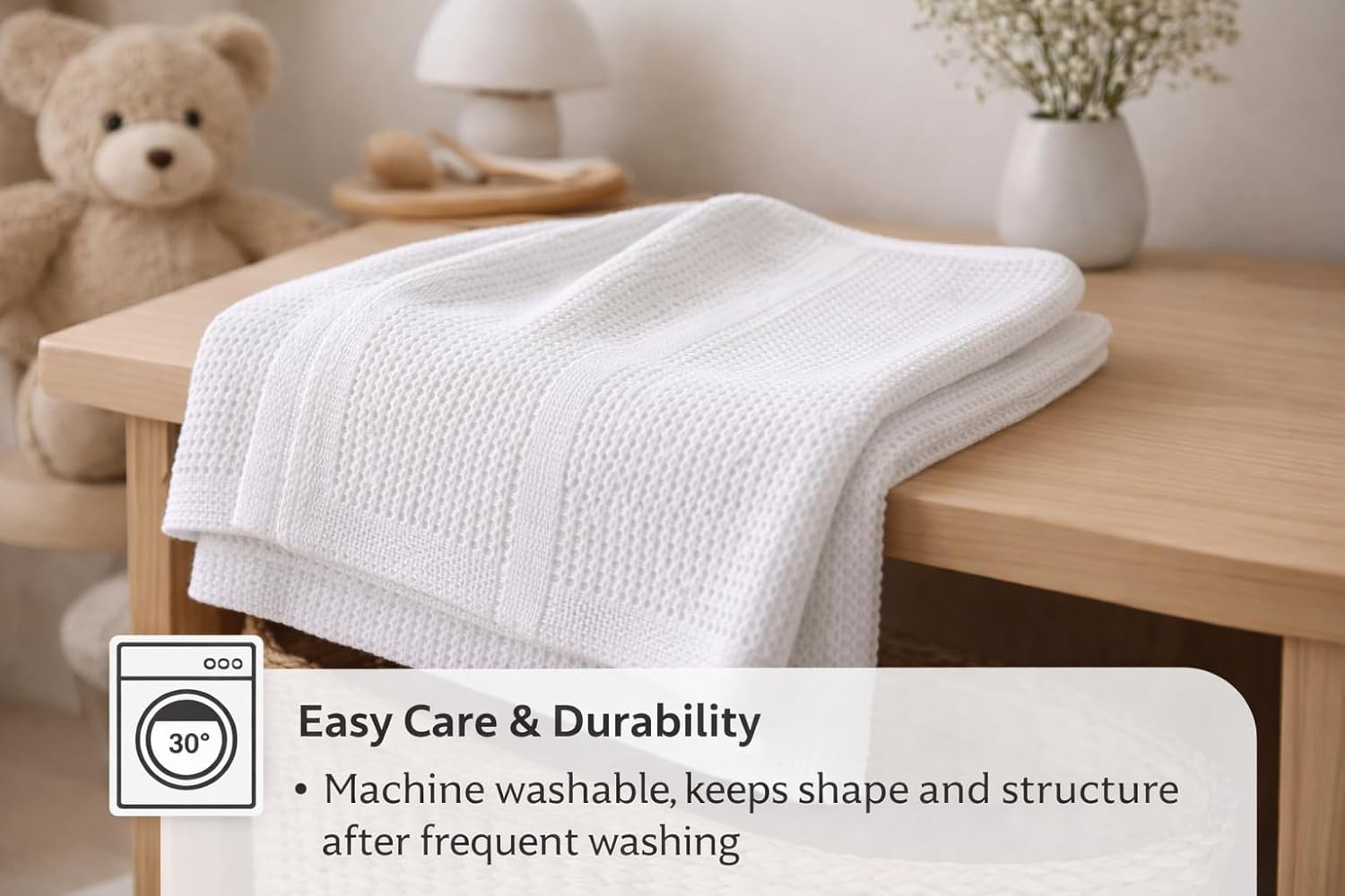 Cellular Baby Blanket 90x70 cm, Safe Nights, Organic 100% Cotton, Pack of 2, Breathable Newborn Blanket, Soft Nursery, Baby Bedding (White)