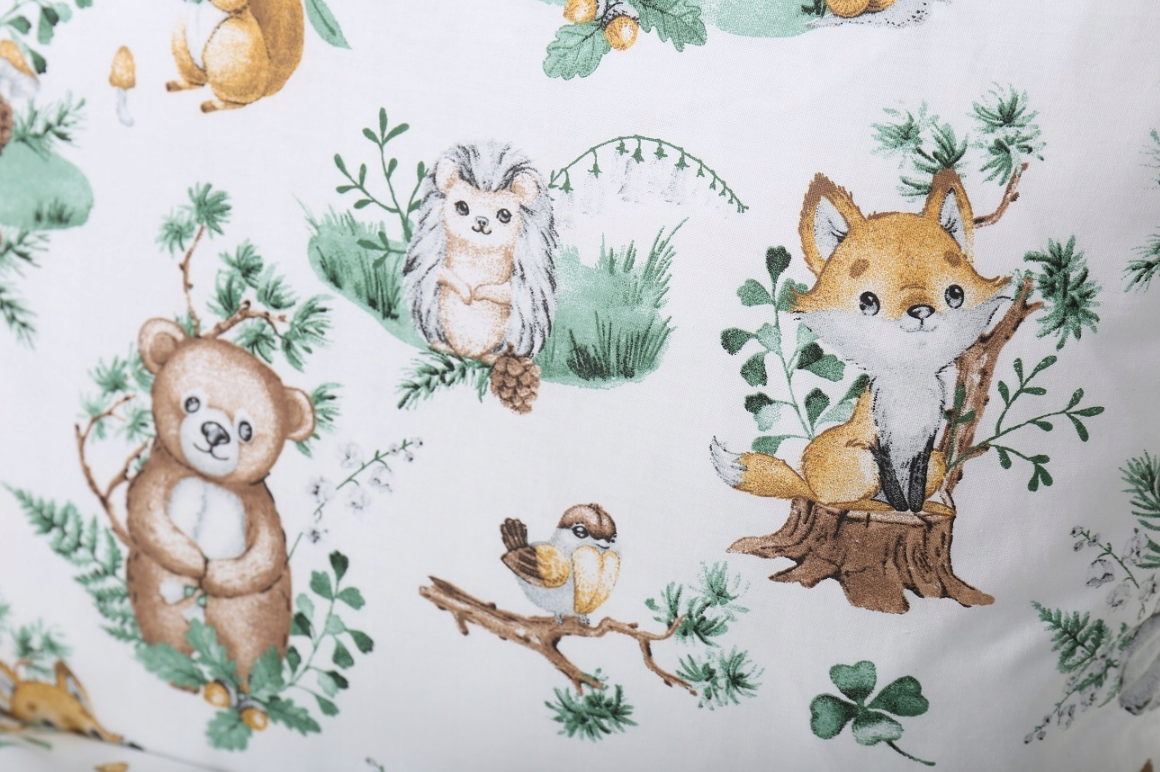 Bedding Baby Set to fit Cot 120x60cm Duvet Cover Pillow Case Organic Cotton Animals in the Forest