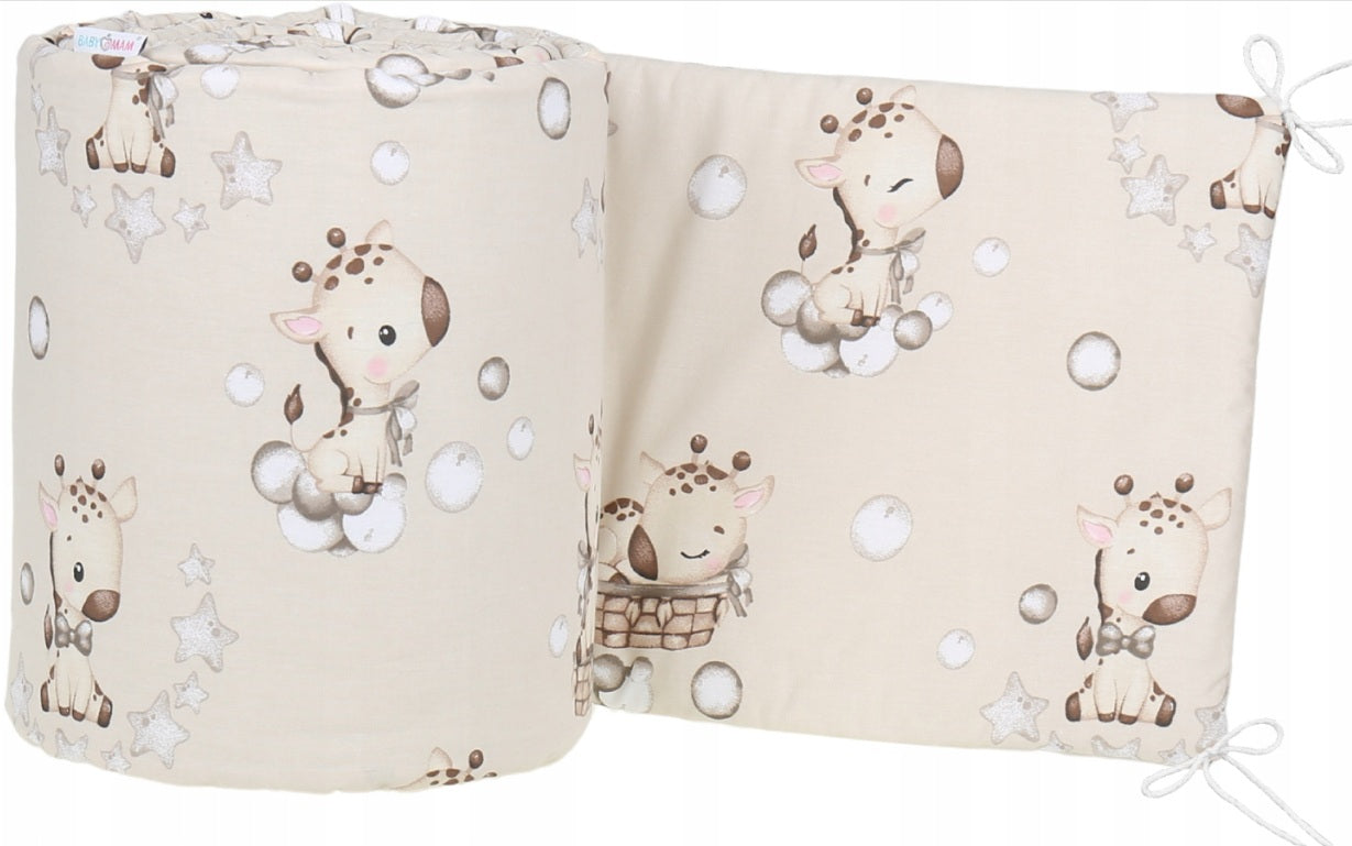 Baby Cot Liner Fit Cot All-round 360cm Straight 100% Cotton Giraffe