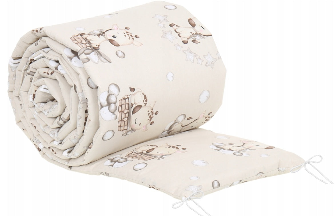 Baby Cot Liner Fit Cot All-round 360cm Straight 100% Cotton Giraffe