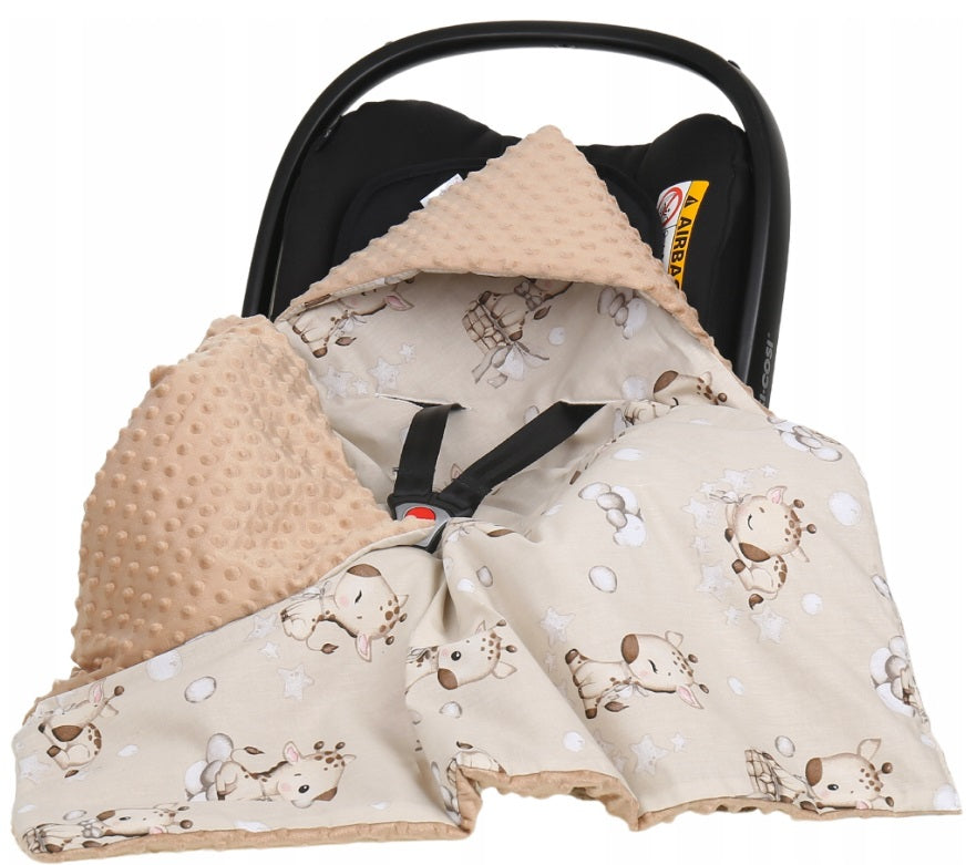 Baby Car Seat Hooded Blanket Double-sided Snuggle Swaddle Wrap Beige / Giraffe