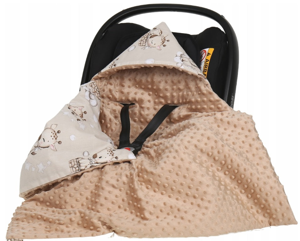 Baby Car Seat Hooded Blanket Double-sided Snuggle Swaddle Wrap Beige / Giraffe