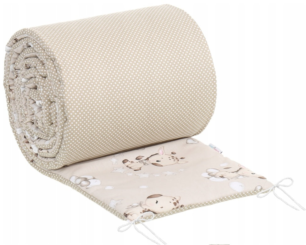 Cot Liner 180cm fit Cot 120x60cm 100% Cotton Baby Nursery Giraffe / Dots with Beige