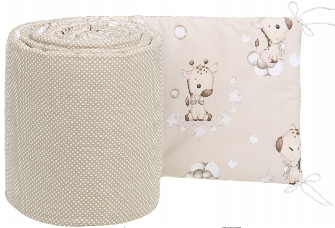 Cot Liner 180cm fit Cot 120x60cm 100% Cotton Baby Nursery Giraffe / Dots with Beige