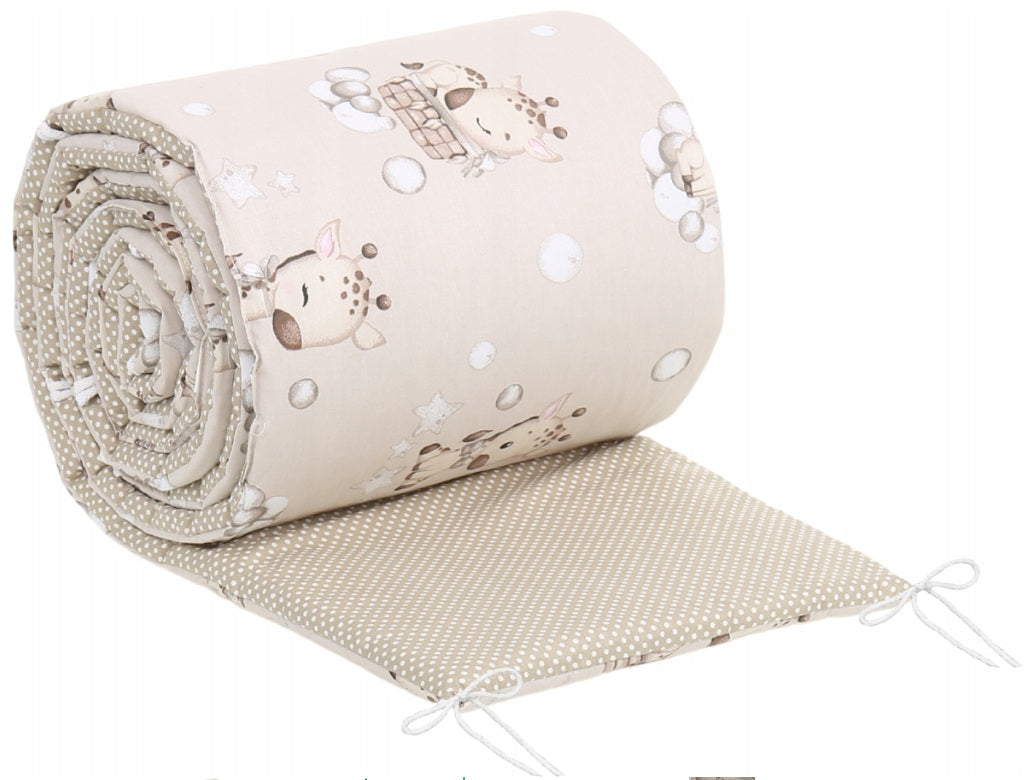 Cot Liner 180cm fit Cot 120x60cm 100% Cotton Baby Nursery Giraffe / Dots with Beige