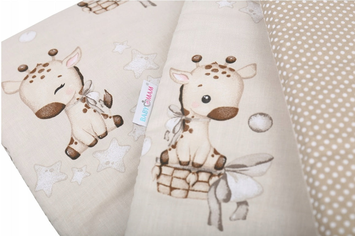 Cot Liner 180cm fit Cot 120x60cm 100% Cotton Baby Nursery Giraffe / Dots with Beige
