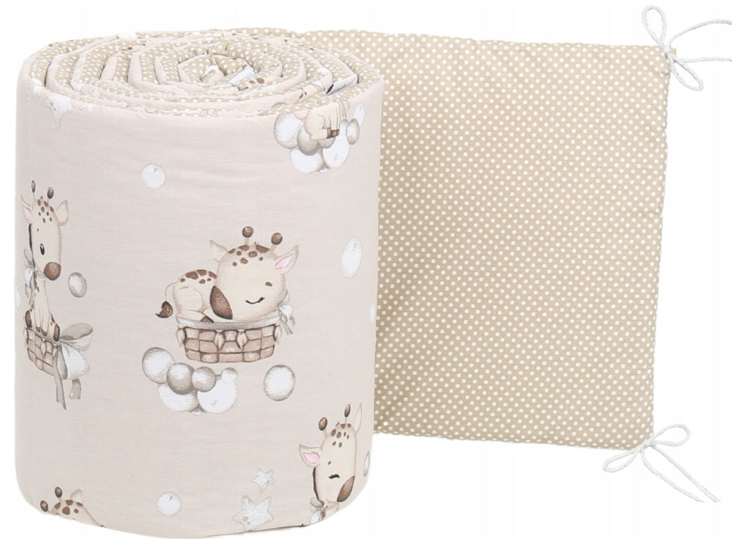 Cot Liner 180cm fit Cot 120x60cm 100% Cotton Baby Nursery Giraffe / Dots with Beige