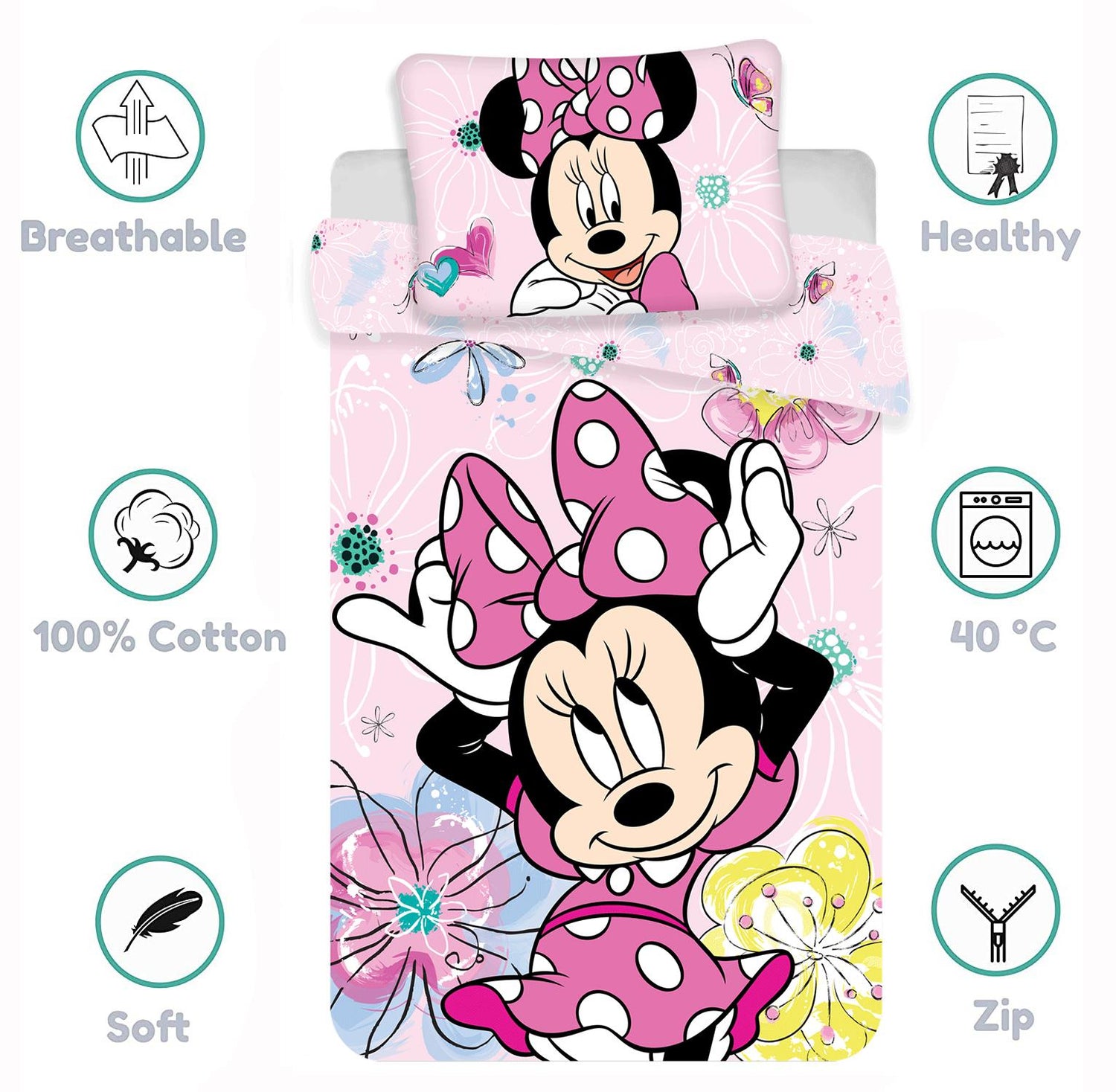 2pcs baby luxury duvet cover bedding set Reversible cotton Disney MINNIE MOUSE
