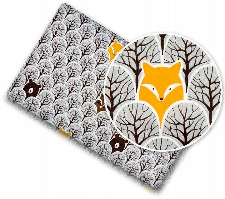 Baby Fitted Junior Bed Sheet Printed 100% Cotton Mattress 160X70cm Fox In Forest Grey